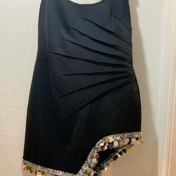 SHO by Tadashi Shoji Mini Cocktail Strapless Spangle Hem Cocktail Dress in Black - Picture 5 of 10